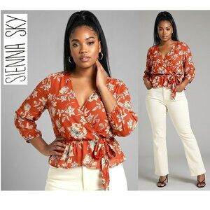 SIENNA SKY - Red floral wrap front blouse